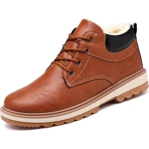 2019 Winter New Fashion British Style Casual Snow Boots Warm Plus Velvet Non-slip Front Straps Solid Color Mens Martin Boots