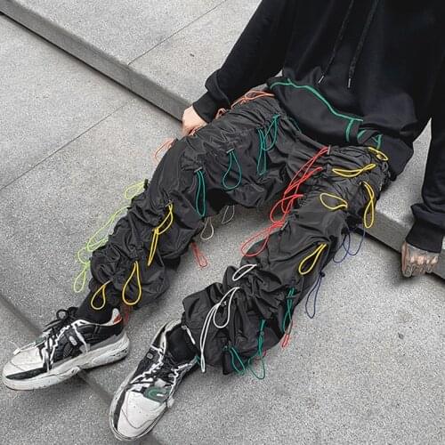 New Arrival Hot Sale Colorful Elastic Rubber Bands Fashion Straight-Leg Mens Jogger Harem Pants Hip Hop Stage Trousers Loose