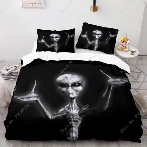 3D Printing Mysterious Alien Pattern Bedding Set Duvet Cover With Pillowcase 140×200 Quilt Cover Blanket Cover Halloween Gift