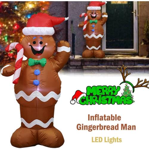Inflatable Santa Claus 5ft Christmas Inflatable Santa Claus Gingerbread Snow Man Hold Candy Stick Decor for Indoor Outdoor A66