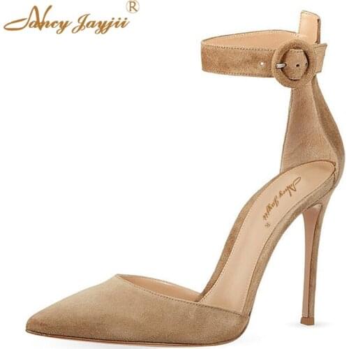NancyJayjii Khaki Women Fashion Pointed Toe Ankle Strap 10cm High Heels Pumps Sandals Woman Dress&Party&Evening Shoes Plus 4-16