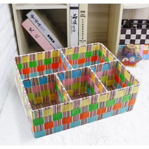 Underwear Organizer Closet 5-grids Storage Hand-woven Storage Baskets Classified Collection For Socks Ties Underwear Storage Box