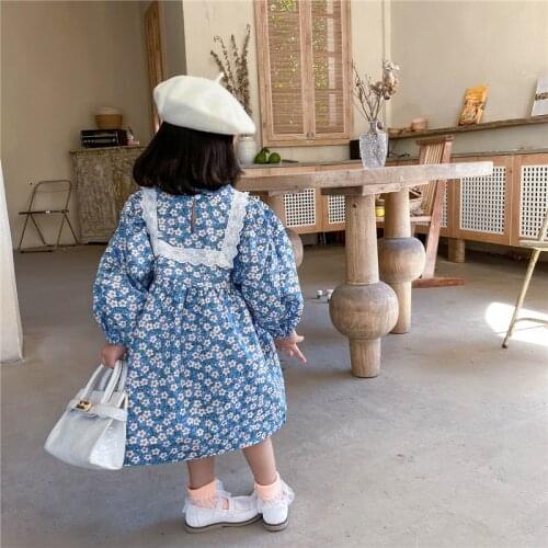 Girls Dress Autumn New Korean Style Long-Sleeved Floral Cotton dress sweet Baby Girls Princess Dress Children Clothing