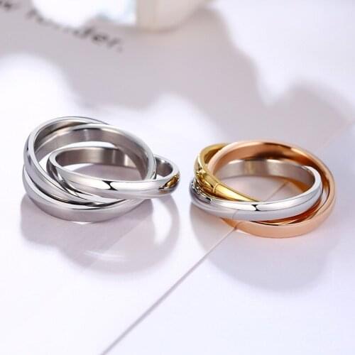 New Classic 3 Rounds Ring Sets Women Stainless Steel Wedding Engagement Female Finger Jewelry