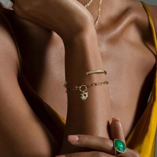 2020 new design cute animal leopard charm bracelet for women classic bling cz circle square link chain adjusted bracelet