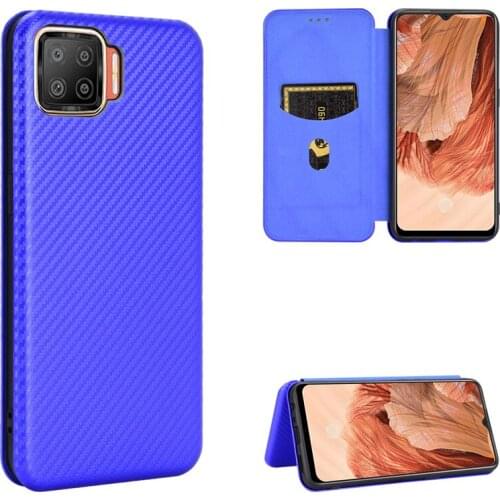 Carbon Fiber Pattern Case For OPPO F17 A73 2020 Card Holder Magnetic Protective Flip Cover