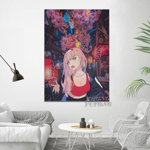 Zero Two DARLING In The FRANXX Pinky Street Poster Framed Wooden Frame Canvas Wall Art Decoration Prints For Home Decor Painting