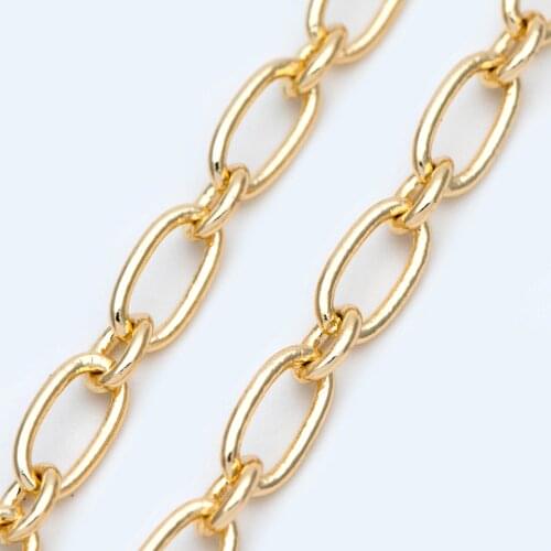Gold plated Brass Oval Cable Chains 4.7mm, Figaro Chain Supplies Wholesale (#LK-329)/ 1 Meter=3.3 ft