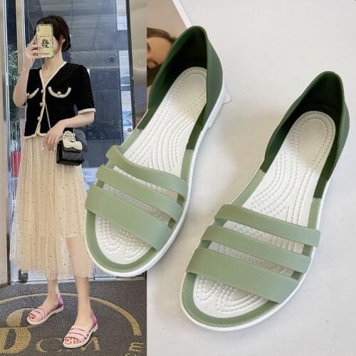 Green Purple Women Summer Sandals Outdoor Beach Shoes Jelly Shoes Slip On Casual Sandals Candy Color Flats Comfortable Footwear