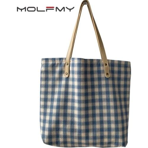 2021 Womens Shoulder Bag Large Capacity Casual Simple Canvas Plaid Tote Bag White And Blue Check Bag Campus Style Girls Handbag