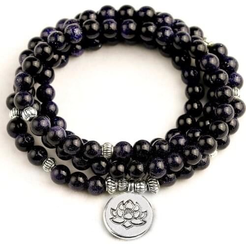 Natural Blue Sandstone Beads Bracelets Women 6mm 108 Stone Lovers Strand Bracelet Buddha Mala Necklace Men Jewelry