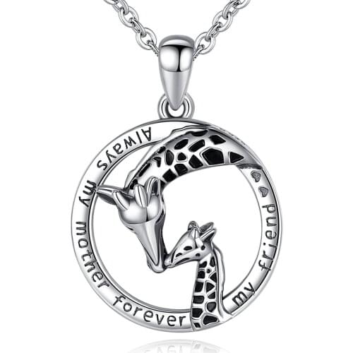 Eudora 925 Sterling Silver Animal Giraffe Pendant Mother Giraffe and cub necklace Jewelry for Women Romantic Gift CYD615