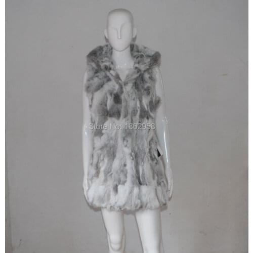SJ002 Hooded Natural Gray Rabbit Fur Vest Tongxiang Fur Factory China Export Fur Clothes Custom Sizes China Post Free Shipping