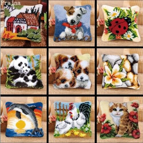 Animal Series Latch Hook Rug Kits Dogs 3D Segment Embroidery Pillow Wool Cross Stitch Carpet Embroidery DIY Pillow knooppakket