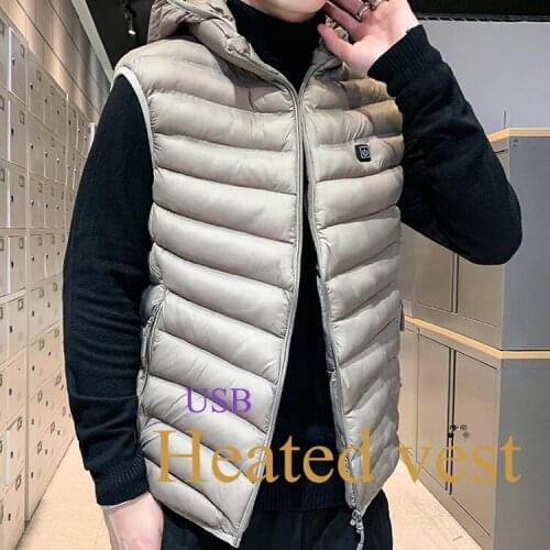 Winter Mens Usb Thermal Electirc Heated Vest For Men Down Casual Waistcoat Heated Jacket New Boys Black vest Size L-7xl