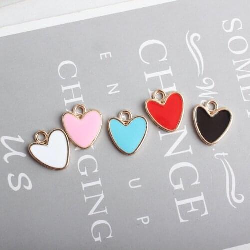 Alloy Enamel Heart Charms 10pcs 14*16mm Gold tone Plated Metal Kawaii Hearts Earring Necklace Bracelet Floating Pendant Ornament