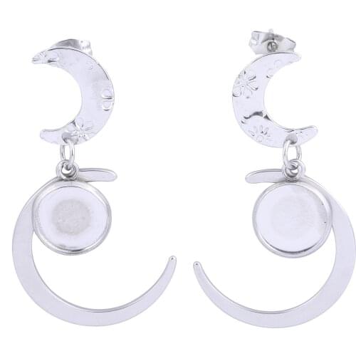 10pcs Moon Charm Earring Posts Studs Fit 10mm Cabochon Base Setting Trays Diy Bezel Blanks For Jewelry Making Supplies