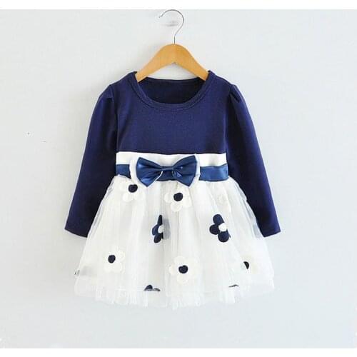 2016 New Winter Girls Clothes Long Sleeve Pirncess Dress Kids Wedding Party Dresses For 0-2 Years Flowers Prints Baby Clothing