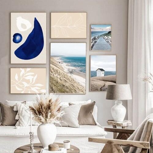 Abstract Leaf Pattern Painting Travel Poster Nordic Landscape Canvas Print Sea Scandinavian Painting Modern Picture Home Decor