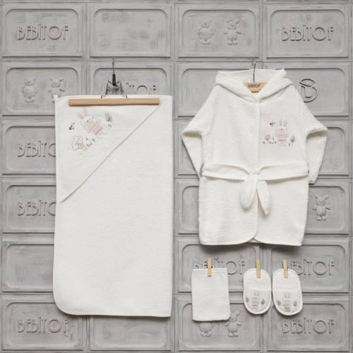 Bebitof-Rabbit Embroidered Robe Set Bathroom Towel Slipper for Child Baby 0-3 Age Anti-Allergic Soft baby Towels