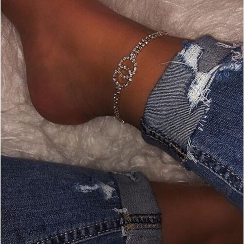 Shining Rhinestone Anklet high-heeled shoes Accessories Two laps Connect 2 rows Crystal Body Jewellery Beach Gift