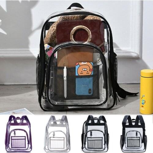 Large Clear Transparent Backpack Stadium Security School Book Bag Travel Black Women Backpack Purse for Girl High Quality Female