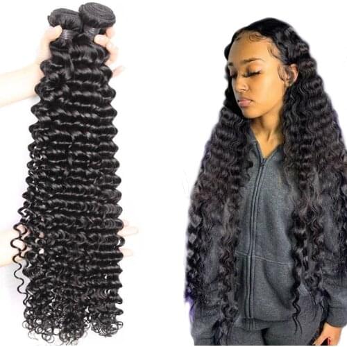 Fashow 30 32 34 36 Inch Brazilian Deep Wave Hair Bundles Deep Curly Human Hair Weaves 100% Natural Human Hair Bundles Remy Hair