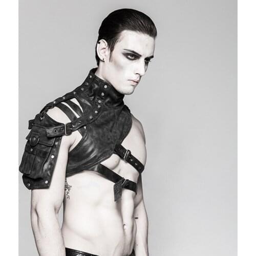 Corzzet Retro Gothic Black PU Leather Steampunk Shoulder Armor Jacket Costume Accessories Corset Clorthing