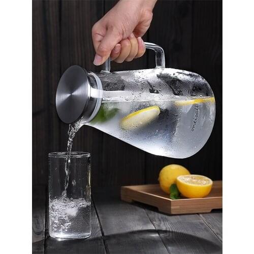 Thicken High Borosilicate Transparent Glass Kettle Cold Hot Water Carafe Flower Tea Juice TeaPot With Handle Lid Heat Resistant