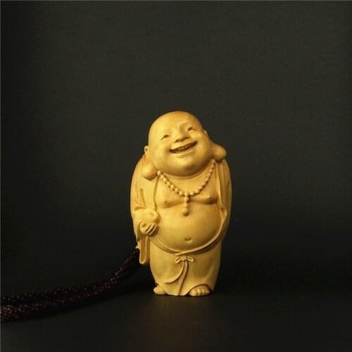 Wood Special Q version lovely Antique Mini figure sculpture Maitreya House Retro Collection