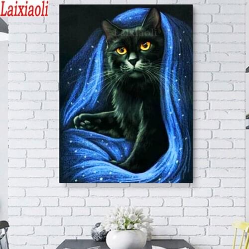 DIY Diamond Painting Black Cat pattern Full Drill Square Round Cross Stitch Embroidery Diamond Rhinestone Mosaic Kit Home Decor