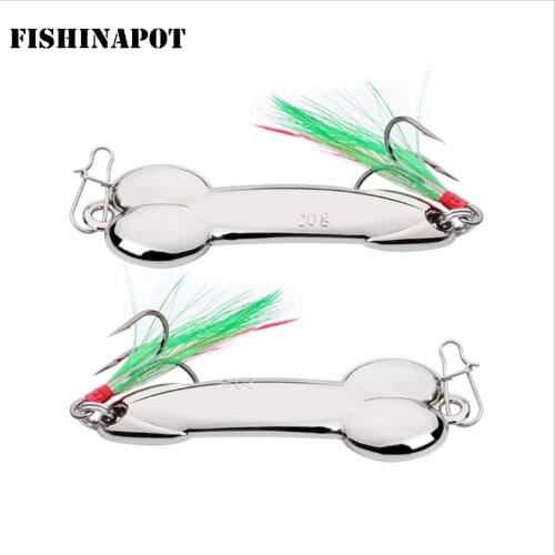 FISHINAPOT Metal Gold Sliver 5g/10g/15g/20g DD Spoon Fishing lure with Feather Hook Wobbler Fishing Bait Spinnerbait Treble Hook