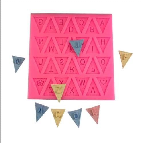 DIY cake mold triangle flag letter turn sugar silicone tool chocolate mold 26 English letter clay mold