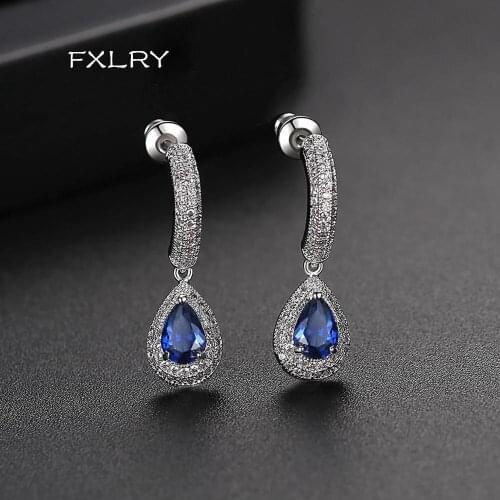 FXLRY Elegant AAA Cubic Zirconia Micro Paved Long Dangle Earrings For Women Dinner Party Jewelry