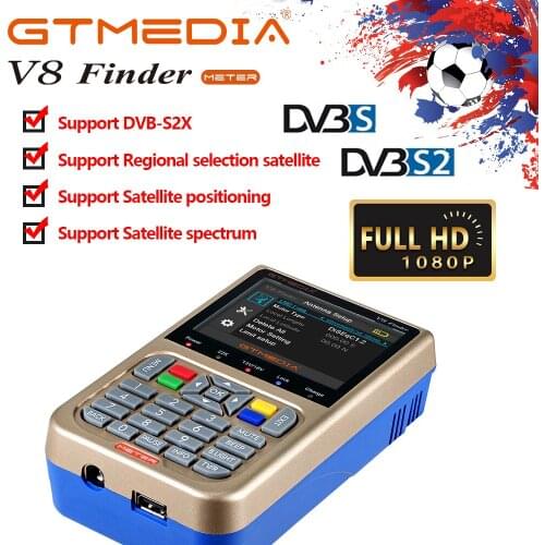 GT MEDIA V8 Satellite Finder Meter DVB-S/DVB-S2X Parabol Locator Finder Satellite FTA Satellite Receiver Digital TV HD 3.5 "LCD