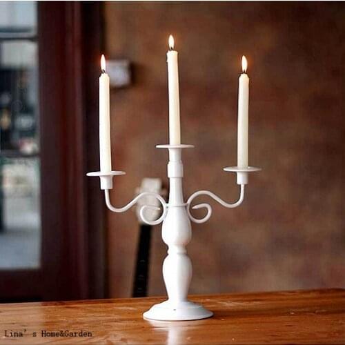 Nice Europe 3 Arms Candelabra White Metal Candle Holder