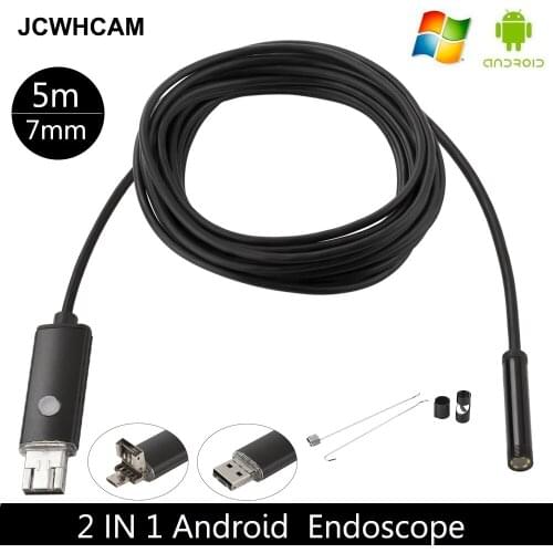 JCWHCAM 7mm Lens 5M Android USB Endoscope Camera Flexible Snake USB Pipe Inspection Android Phone OTG USB Borescope Camera