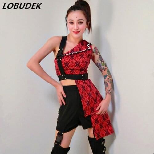 Jazz Costume Female Dance Team Nightclub Bar Show Stage Wear Red Skirt Set Party Rave Performance Outfit DJ Singer Dance Wear