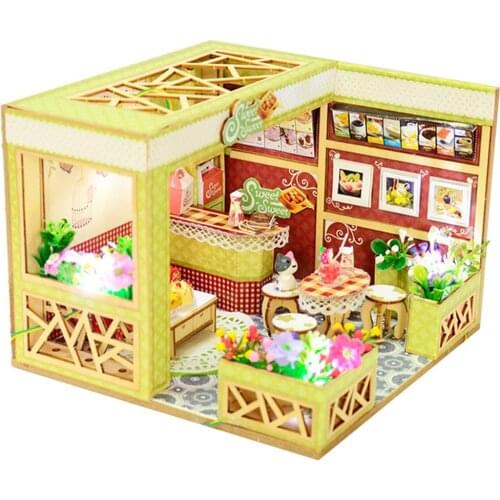 Doll House Furniture Wooden Miniature DIY Kit with Dust Cover Assemble Crafts Toy Best Birthday Gift For Children Girl