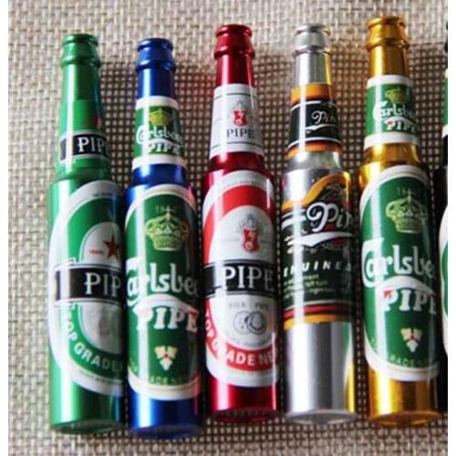 Smoking Pipe Herb Tobacco Pipes Gifts narguile Weed Grinder Smoke 6 colors Pipes Mini Beer Smoke Metal Pipes Portable Creative