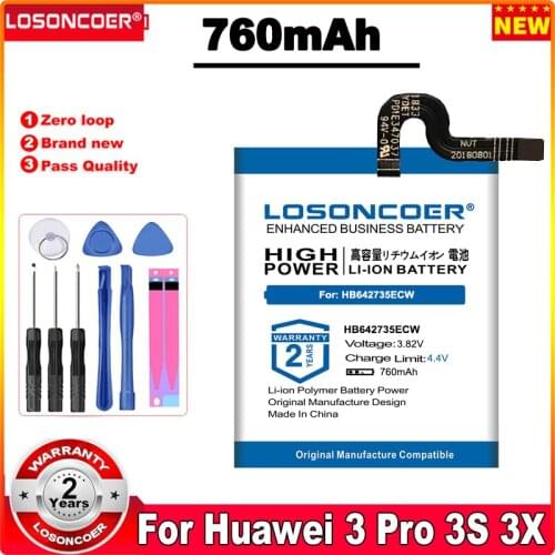 LOSONCOER HB642735ECW 760mAh Battery For For Huawei 3Pro, 3S,3X, Honor K2 Kids 1ICP7/27/32