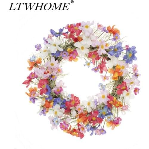 LTWHOME 22.5 Inch Handmade Spring Summer Wreath with Multicolored Tiny Flowers for Front Door, Wall, Mantelpiece, Model: WHCHL