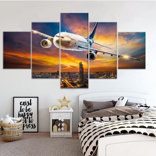 5 Panel Modular Canvas Art Poster Printing HD Aviation Aircraft Living Room Home Wall Decoration Framework Painting Pictures Typ