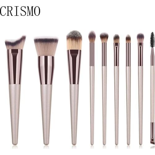 CRISMO 9PCS Champagne Makeup Brush Set Multifunctional Foundation Powder Eyeshadow Lip Make Up Brushes Tools Pincel De Maquiagem