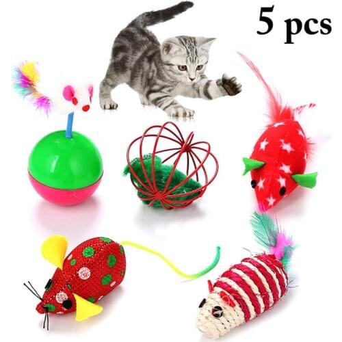 5pcs Christmas Cat Toy Set Cute Interactive Cat Ball Toy Cat Mice Toy Set Pet Teaser Plastic Game Cat Training Toys Pet Supplies