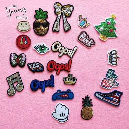 New Fashion DIY Sewing cartoon letter crown bowknot patches iron on clothing Embroidery Fabric Badges Sticker accessories