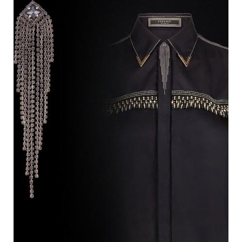 New Rhinestone Crystal Brooch Pin Tassel Lapel Pins and Brooches Shirt Badge Corsage Fashion Jewelry Gifts for Women Accessories