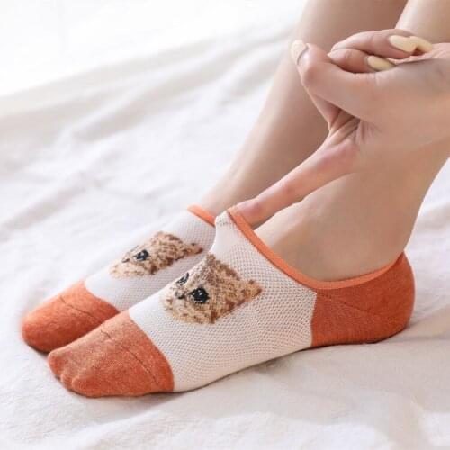 New Women Cartoon Socks Cute Cat Pattern Summer Autumn Crystal Silk Socks Ultrathin Transparent Low Ankle Socks Dropshipping Sox