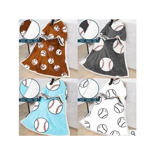 New Arrival 3D Baseball Printed Oversized Hoodie Blanket Sweatshirt Soft Warm Winter Fleece blanket with Sleeve Christmas Gift
