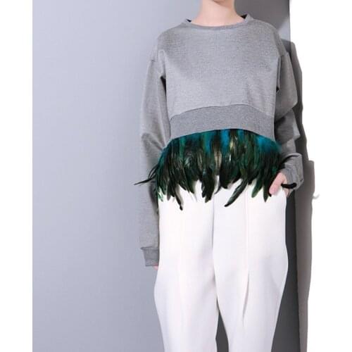 Spring Harajuku New Loose Gray Women Sweatshirts Feather Long-sleeved Shirt stitching bat irregular Hoodies Two colors